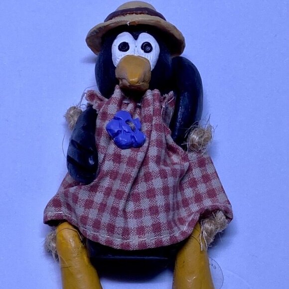 Russ Berrie & Co. 13900 VTG Collectible Crow Bird Jointed Mini’s Wooden Sitters - Picture 6 of 11